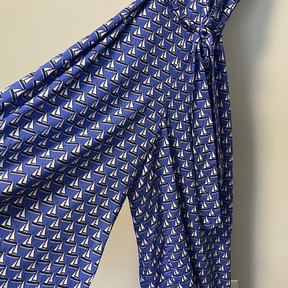 Eva Franco Anthropologie Blue Sailboat Print Maxi Leg Jumpsuit - Picture 4 of 8
